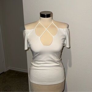 Cut Out Off-Shoulder White Halter Top